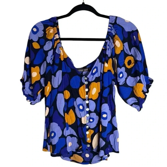 Mister Zimi Floral Off the Shoulder Button Up Blouse Size 10 - Picture 1 of 7